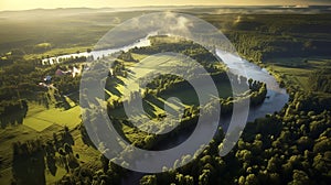 Romantic Aerial Photo Of Grassy Forest And River