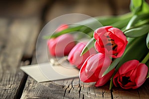 A Romantic Ambiance: Pink Tulips and Deep Orange Hues on a Woode