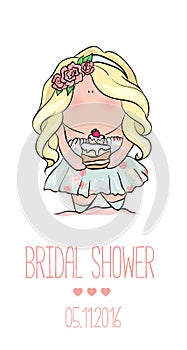 Romantic announcement for bridal shower party. invitation or congratulation card in cute doodle style.