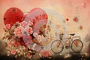 Romantic art collage with flowers and hearts