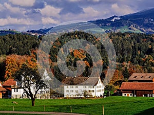 Romantic autumn swiss village