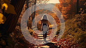 Romantic Autumn Walk: Emily Strolling Through Nature\'s Golden Light