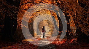 Romantic Autumn Walk: A Woman Strolling Through Dutch Landscape