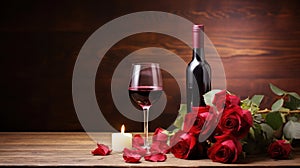 Romantic backdrop with wine, roses, and ample space for intimate expressions