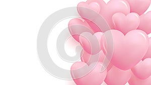 Romantic background with 3d pink glossy hearts for wedding invitations or Valentine\'s Day holiday greetings.