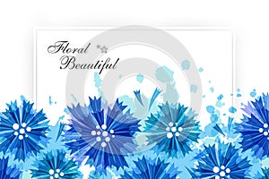 Romantic background with blue cornflowers and paint splashes