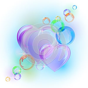 Romantic background with colorful bubble hearts