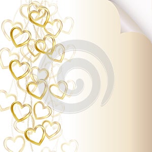 Romantic background with golden chains and heart