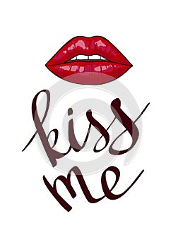 Romantic background, greeting card or gift card with text Kiss Me. Vector illustration EPS 10