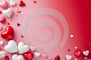 Romantic background with multiple hearts on a pink red gradient. AI generated illustration.