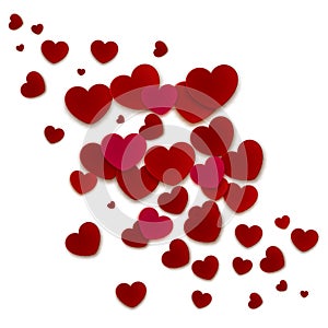 Romantic background, red paper hearts, Valentine`s day, vector i