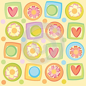 Romantic Background for Valentines Day With Love Heart Flowers Leaves Hexagons Circles Dots