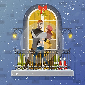 Romantic Balcony Scene Flat Illustration Poster