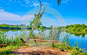 Romantic banch on the bank of Kodnyanka River, Old Solotvyn, Ukraine
