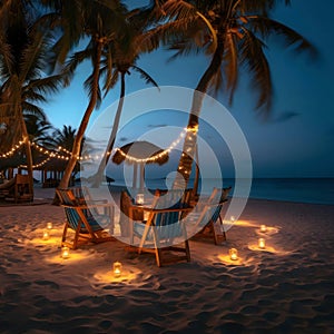 Romantic Beach Dinner Under Palm Trees