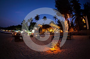 Romantic beach at night in Goa