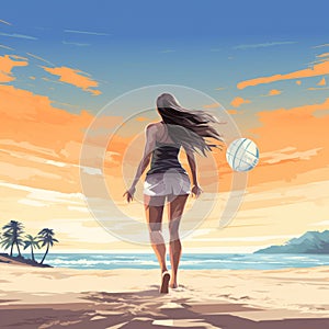 Romantic Beach Volleyball Player Illustration In Anime-inspired Speedpainting Style photo