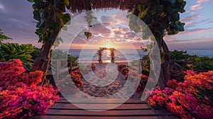 Romantic Beach Wedding Venue at Sunset with Floral Arch