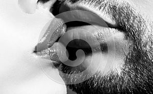 Romantic beautiful lovely couple of lovers kissing. Tongue in lovers mouth, sexy homosexual concept. French Kisses photo