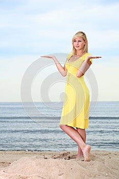 Romantic Beautiful smiling girl yellow dress