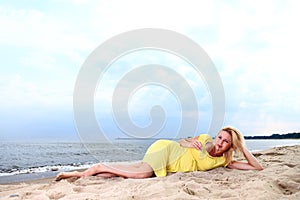 Romantic Beautiful smiling girl yellow dress