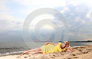 Romantic Beautiful smiling girl yellow dress