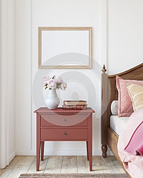 Romantic bedroom interior. Frame mockup. 3d render