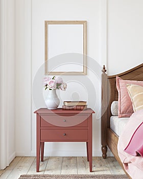 Romantic bedroom interior. Frame mockup. 3d render