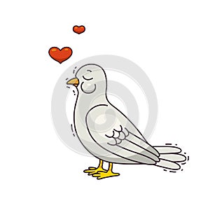Romantic bird with a hearts.