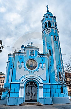 Romantic blue church in Bratislava. The south side of art-deco St. Elisabeth church in Bratislava, Slovakia