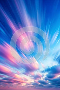 Romantic Blue Sky Background with Soft Clouds Blur Motion Effect. Sky Cloud Backgrounds in Blue and Pink Colors. Romantic Blue Sky