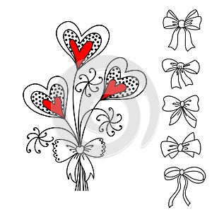 Romantic bouquet with hearts and bows