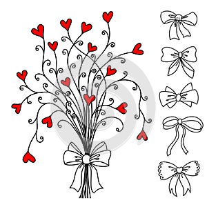 Romantic bouquet with hearts and bows