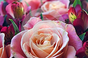 Romantic bouquet of roses and alstroemeria
