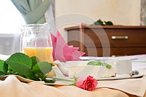 Romantic breakfast on bed