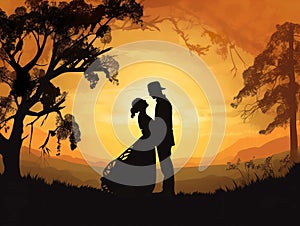 Romantic Bride and Groom Silhouette Clipart