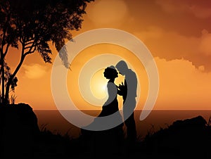 Romantic Bride and Groom Silhouette Clipart