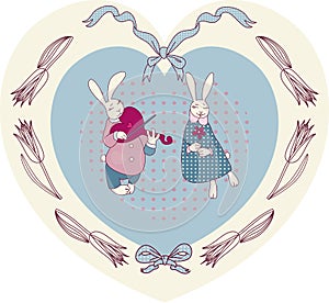 Romantic bunnies flirt