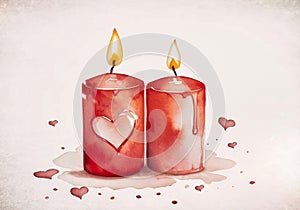 Romantic candle lit hearts on grungy card for Valentine\'s Day