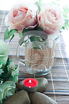 Romantic candle stick with beautiful flower decoration.