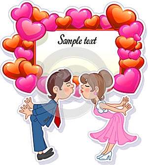 Romantic card with couple characters. Vector illustration.