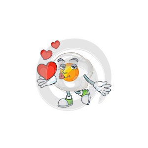 A romantic cartoon character of fried egg with a heart