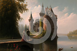A Romantic Castle with a Moat and Drawbridge (Generative AI)