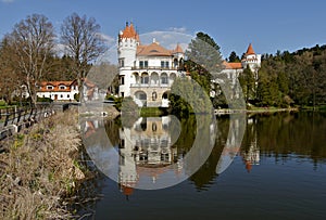 Romantic castle with reflection in the lake