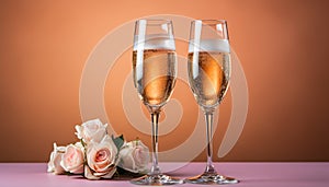 Romantic celebration champagne, wine, love, bouquet, crystal, toast, elegance generated by AI