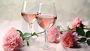 Romantic celebration with wine, flowers, and elegance, generated by AI