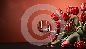 Romantic celebration wineglass, bouquet, love, elegance, freshness, nature, gourmet generated by AI