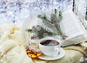 Romantic christmas still ife with cup of coffee