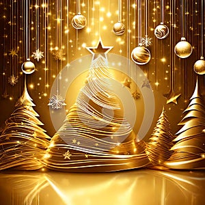 Romantic Christmas tree and gold xmas decoration like Christma in gold concept