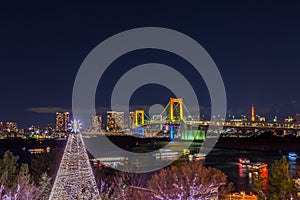 Romantic city night view of Odaiba, Tokyo , Rainbow bridge